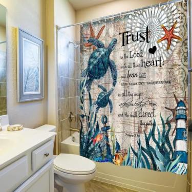 Imagem de Cortina de chuveiro tartarugas marinhas citação inspiradora tema praia náutica palavras motivacionais engraçado oceano verde animal vintage conjunto de banheiro acessórios de banheira poliéster com