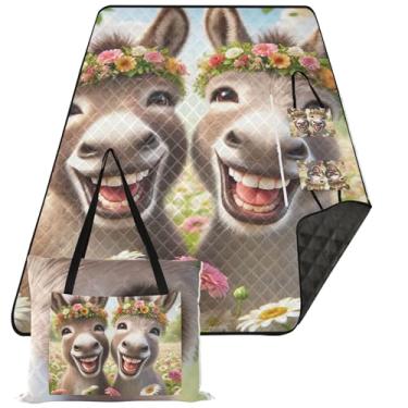 Imagem de TSENQUE Manta de praia impermeável de animais engraçados burros fofos à prova de areia extra grande cobertor de piquenique dobrável embalável cobertor de acampamento 299 cm x 203 cm