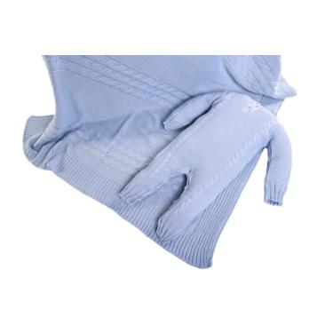 Imagem de Kit Saída de Maternidade 2 Peças em Tricot, Azul Bebê Macacão com Botões e Manta 75x75cm, 100% Poliéster Hipoalergênico, Tamanho M 3-6 Meses