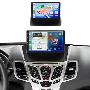 Imagem de Rádio estéreo de carro 4G + 64G para Ford Fiesta 2009-2014, tela sensível ao toque IPS de 9 polegadas/CarPlay sem fio/Android Auto/DSP 32 EQ/GPS/WiFi/5.0Bluetooth/FM/RDS/SWC/AHD câmera de backup