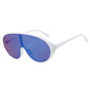 Imagem de Óculos de Sol Oversized com Lentes Degradê, Estilo Punk, Proteção UV400, Ideais para Esportes ao Ar Livre, Corrida e Ciclismo, nas Cores Branca e Azul.