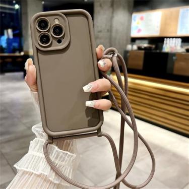 Imagem de Capa para iPhone 14 13 15 Pro Max 12 11 X XR XS 7 8 Plus com alça transversal ajustável e cordão, cor marrom, compatível com iPhone 11 Pro Max.