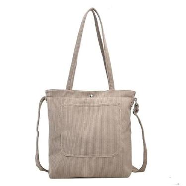 Imagem de Bolsa Feminina Transversal e Ombro Veludo Cotelê 36cm×38cm×8cm(Cáqui)