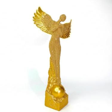 Imagem de Shlinnuo Elegante estátua de anjo da guarda cintilante – estatuetas de anjo de resina de 30 cm, presente decorativo grande para casa, escritório, sala de estar, quarto, decoração espiritual