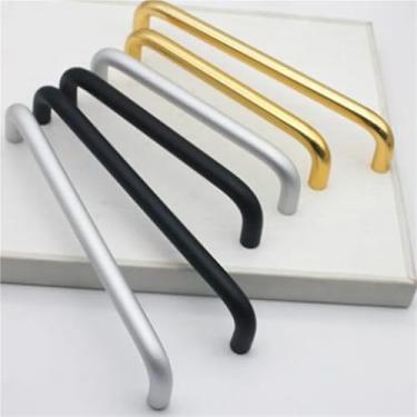 Imagem de HTNAFONI Puxadores de porta de armário de cozinha tipo U de liga de alumínio puxadores de gaveta puxadores de móveis para melhoria da casa diâmetro de ferragens 10 mm 1 peça (ouro 128 mm)