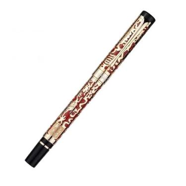 Imagem de XMKT Caneta-tinteiro de metal com dragão para negócios, presente para estudantes, escritório, material escolar, artigos de papelaria (entalhe vermelho, EF (0,38 mm))