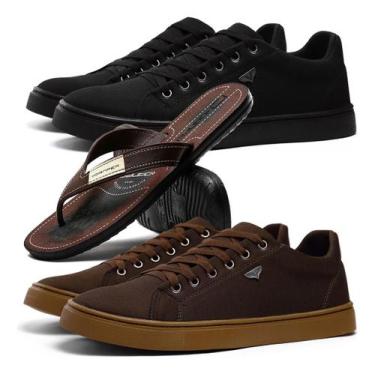 Imagem de Kit 2 Tênis Masculino Sapatenis Blaqueado + Chinelo Danper, Café, Pret