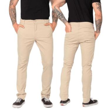 Imagem de Calça Masculina Slim Sarja Com Elastano Bolso Social - Macaw, Bege cla