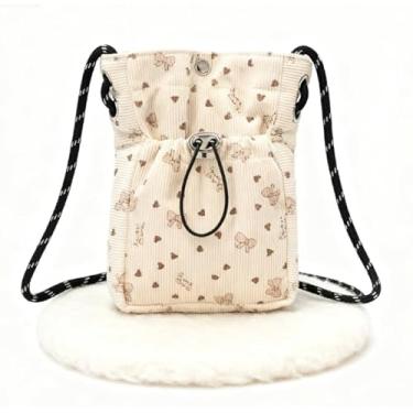 Imagem de Bolsa tiracolo feminina de veludo cotelê plissada com laço decoração pequena bolsa de telefone casual fashion tote, Branco, Carteira