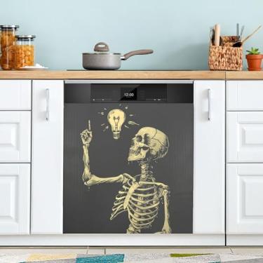 Imagem de xigua Capa magnética engraçada de esqueleto preto para lava-louças, adesivos magnéticos decorativos antiarranhões para painel de geladeira e lava-louças, decoração personalizada de cozinha doméstica