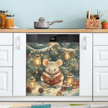 Imagem de SEHANY Linda capa magnética de mouse de Natal para lava-louças, adesivos magnéticos decorativos antiarranhões para painel de geladeira e lava-louças, decoração de Natal de cozinha doméstica 58 x 66 cm