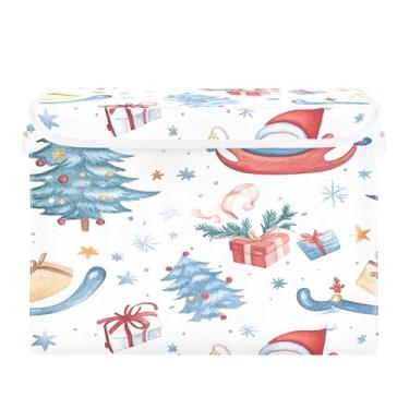 Imagem de SEHANY Linda caixa de armazenamento de Papai Noel de Natal com tampas e alças, organizador de cestas de armazenamento de tecido dobrável, caixas de armazenamento de cubos grandes para roupas, cobertor