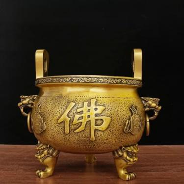 Imagem de FENNYYAR Ornamento Brass Crafts Queimador de incenso de cobre com três pernas, 18 cm, decoração de mesa para sala de estar