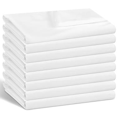 Imagem de Pacote com 8 lençóis brancos a granel, tamanho casal, lençol de cima fácil de classificar por linhas de bainha codificadas por cores, tecido de microfibra escovada macio durável e essencial para