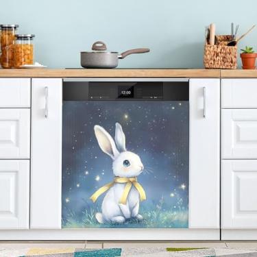 Imagem de SEHANY Capa magnética de conto de fadas fofo coelhinho da Páscoa, adesivos magnéticos decorativos antiarranhões para painel de geladeira e lava-louças, decoração de flores de fazenda de cozinha