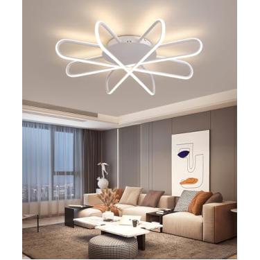 Imagem de Luminária de teto LED moderna para sala de estar, com intensidade ajustável e controle remoto, na cor preta, ideal para quarto, cozinha, escritório e ambientes internos (Branca, 80cm).