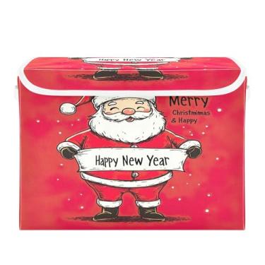 Imagem de SEHANY Linda caixa de armazenamento de Papai Noel de Natal com tampas e alças, organizador de cestas de armazenamento de tecido dobrável, caixas de armazenamento de cubos grandes para roupas, cobertor