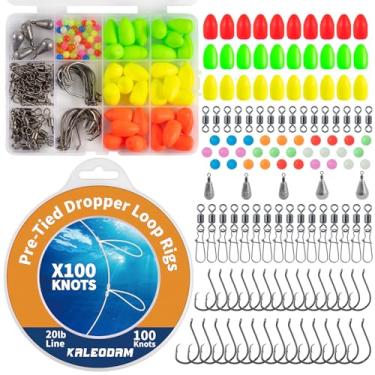 Imagem de Equipamento de pesca com laço conta-gotas pré-amarrado, espaçamento de 45,72 cm, tamanho de laço de 14 cm, ideal para pesca em água salgada e de água doce (Tipo A (9 kg-100 nós + conjunto de kit))