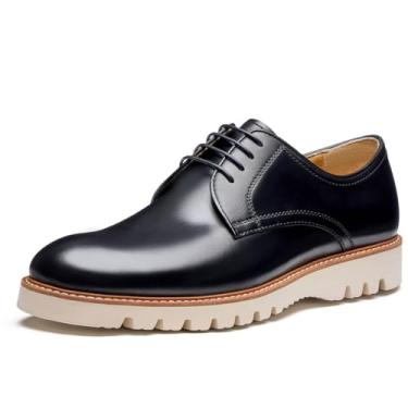 Imagem de Jepsen Gord Sapato social masculino genuíno de couro bovino italiano casual Oxford Derby tênis formal confortável, Preto, 42
