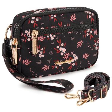 Imagem de Montana West Carteira de pulso feminina de nylon RFID, pequena bolsa tiracolo para celular, com compartimentos de cartão integrados para presente, Preto
