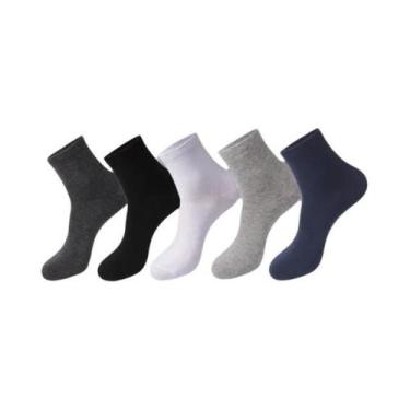 Imagem de Meias Masculinas Respiráveis 5/10 Pares Algodão Casual Negócios Pretas