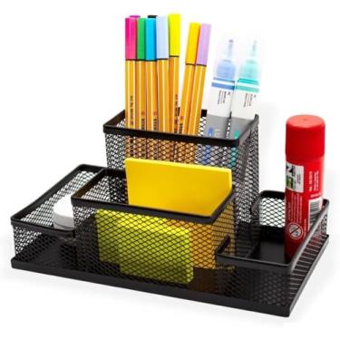 Imagem de Organizador de Mesa em Aramado Preto 4 Divisórias – Porta‑Lápis, Canetas, Clips e post it CREATIVE 360