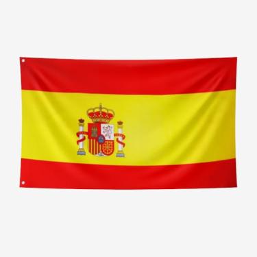 Imagem de Nacilerto Bandeira da Espanha 9 x 1,5 m, cores vivas, costura dupla, poliéster 100D resistente, bandeiras nacionais espanholas com 2 ilhós de latão para ambientes internos e externos.