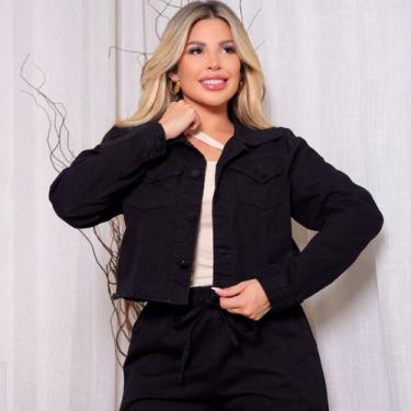 Imagem de Jaqueta Jeans Cropped com Botão Forrado Barra Desfiada Feminina Modern
