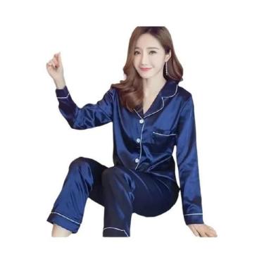 Imagem de Conjunto De Pijamas De Seda Femininos, Roupa De Dormir Casual E Macia,