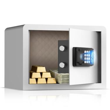 Imagem de AEGIS Cofre pequeno para casa, cofre biométrico de impressão digital de 3 metros cúbicos com trava digital, caixa de segurança de acesso rápido para dinheiro, joias, documentos (branco)