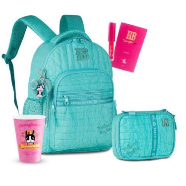 Imagem de Kit Mochila Rebecca Bonbon Escolar Estojo Box Com Elástico, RB27001 Az