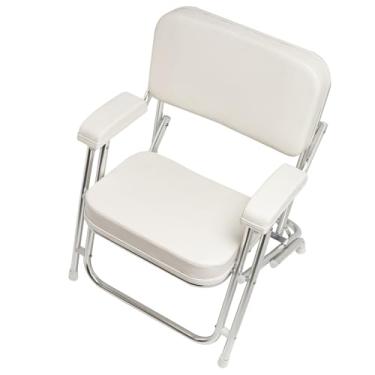 Imagem de NovelBee Cadeira de praia dobrável branca, com moldura de alumínio, dobrável, acolchoada para barco, cadeira de praia, portátil, clássica, dobrável, com enchimento de espuma, para barco marítimo e