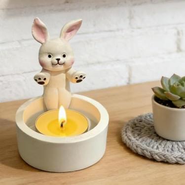 Imagem de Castiçais de resina Suporte de animal criativo, suporte de vela de coelho de desenho animado patas de aquecimento de gesso feito à mão para velas de luz de chá r decoração de casa dia dos namorados