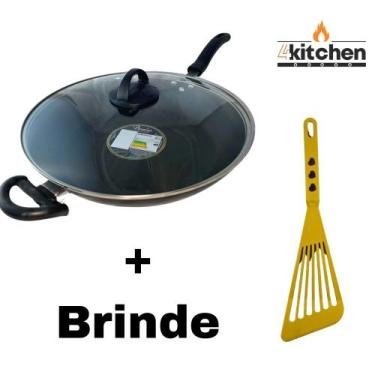 Imagem de Panela Frigideira Wok Antiaderente Teflon Preto n30 + Brinde Cor:Amare