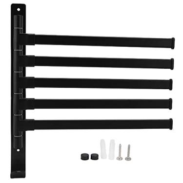 Imagem de Toalheiro prateleira de toalha, rack de pendurar, durável, giratório, 5 barras, liga de alumínio, preto, banheiro, cozinha, 35x32.5cm