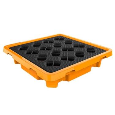 Imagem de Palete modular de contenção de derramamento de óleo, bandeja industrial empilhável para supermercados, restaurantes e armazéns - 67,5 x 67,5 x 15 cm, amarelo (1 peça)