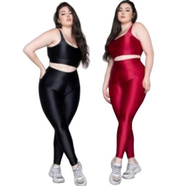 Imagem de KIT 2 Conjunto Top e Calça Plus Size New Zig 3D Serra e Mar Bojo Compressão Academia Moda Fitness-Feminino