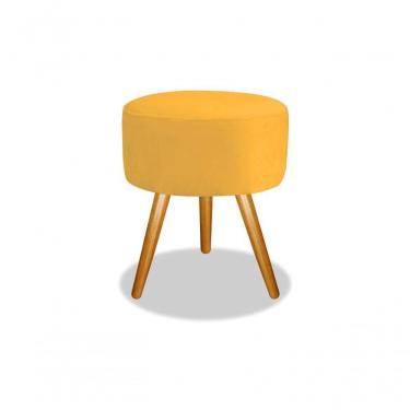 Imagem de Combo Puff Banqueta Magnus Redondo Amarelo Pés Castanho