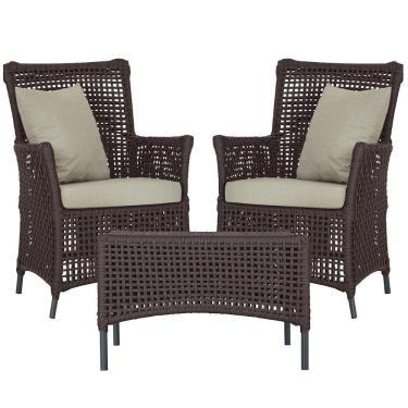 Imagem de 2 Poltronas E 1 Mesa Igapó Alumínio Preta Corda Náutica E7 Marrom