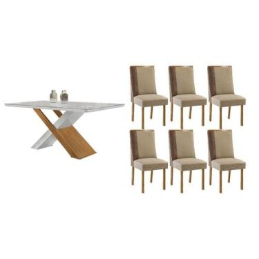 Imagem de Sala Jantar Mesa Imperatriz Tampo c/ Vidro Curvo 180cm+6 Cadeiras Tili