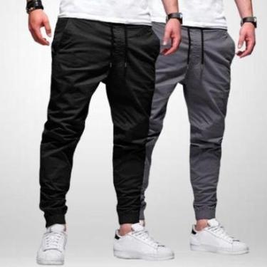 Imagem de Kit 2 Calças Usemoda Jogger Sarja Elastico Camuflada Masculina-Masculino