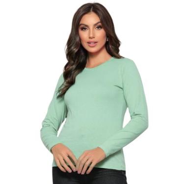Imagem de Camiseta Feminina Manga Longa Algodão Gola Redonda Blusinhas Femininas