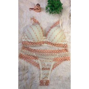 Imagem de Conjunto de lingerie branco com rosa - gb moda
