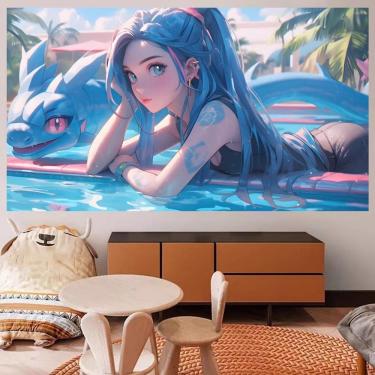 Imagem de Tapeçaria para pendurar na parede Anime Girl Pool para decoração de quarto