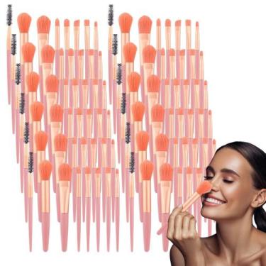 Imagem de 12 Kit Com 8 Peças De Pincéis De Maquiagem Cada Mini Cor Rosa - 12 Kit