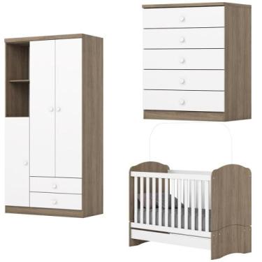 Imagem de Quarto Infantil 3 Pecas Berco Mini Cama Bala De Menta - Henn, Rustico 