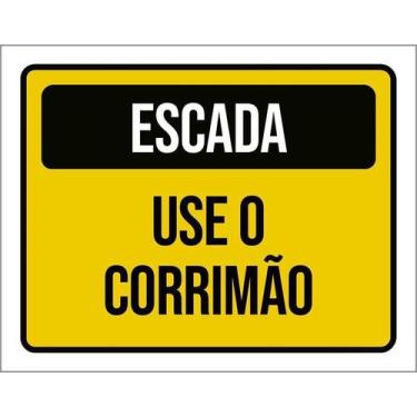 Imagem de Kit 10 Placa Acm Escada Use Corrimão Amarela 18X23 - Sinalizo