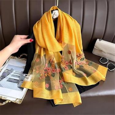 Imagem de Lenço De Seda E Lã Com Bordado Floral Para Mulheres, Hijab Pashmina, X