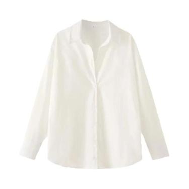 Imagem de Blusa Feminina plus Size Oversized Com Botões E Manga Longa, Elegante,