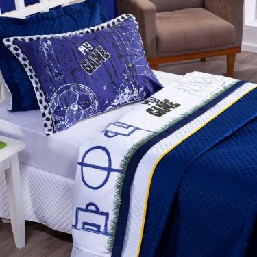 Imagem de Jogo De Cama Lençol Solteiro Futebol Game Branco Com Fronha E Virol Estampados 03 Peças - Percal 200 Fios
